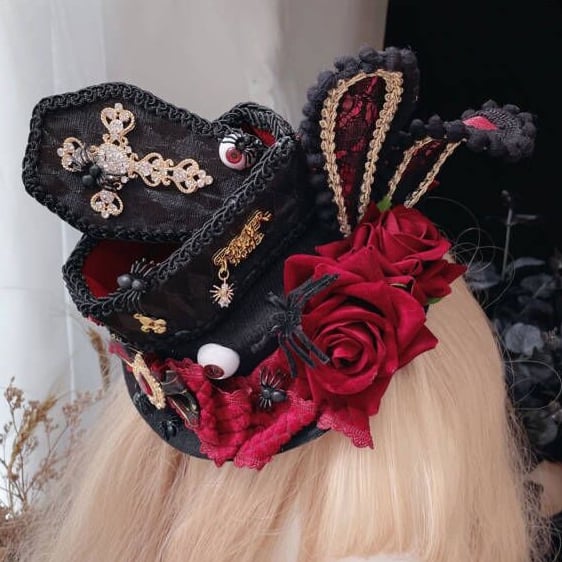 Ears Cross Rhinestone Mini Goth Pastel Hat 3 Decorated Color Options Bunny