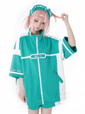 Weißes Landmine Green Style Jirai Kei Sweatshirt mit Reißverschluss und ellenbogenlangen Ärmeln