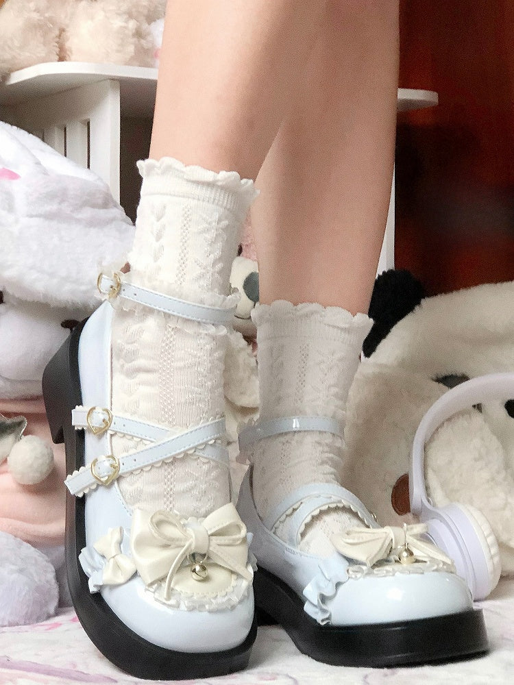 Lolita Baby Top Blue Platform Bow Sweet at Crisscross Buckle in Mary Straps Janes -