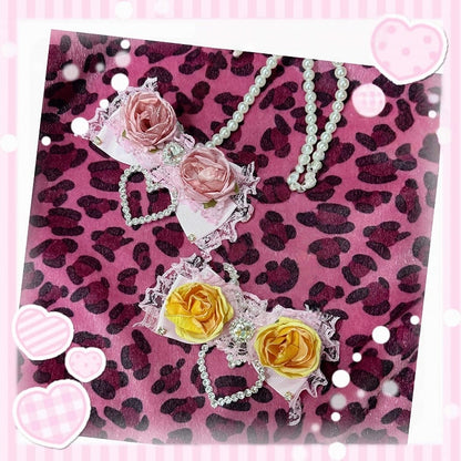 Two Necklaces Styles with Bow - Gyaru Fashion Floral Hime