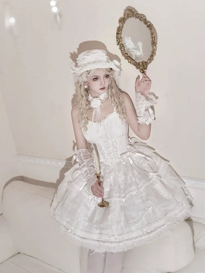 Skirt Scallop Embroidered Trim Ruffles Elegant White Lolita Classic Tiered