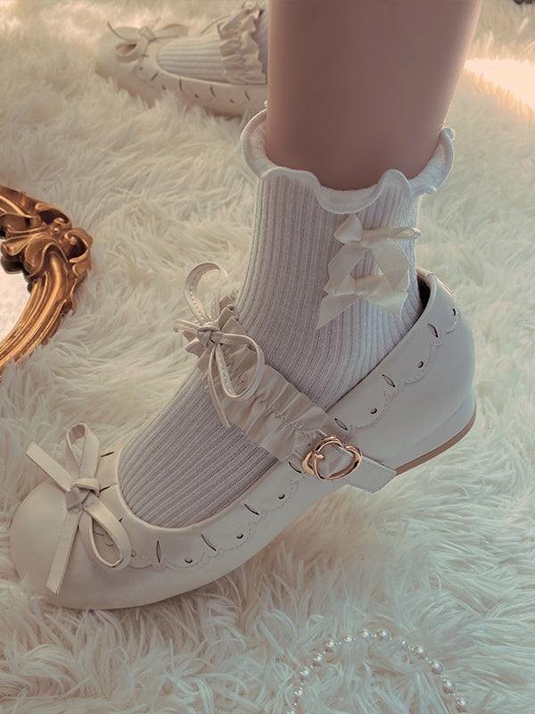 Bow Decorated Trim Ruffled Socks White/Black