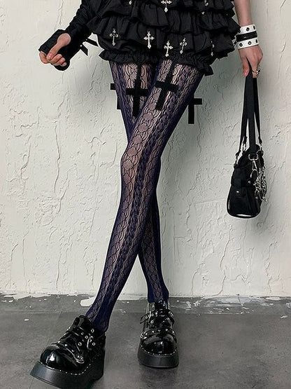 Fashion Hollow-out Navy Blue Y2K Tights Gyaru Design