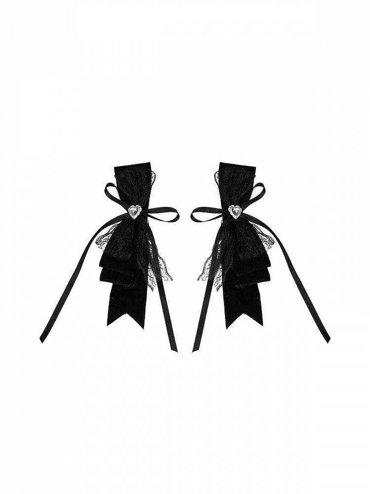 Black/Gray Bow Hairclip with Heart Rhinestone - With PUJI
