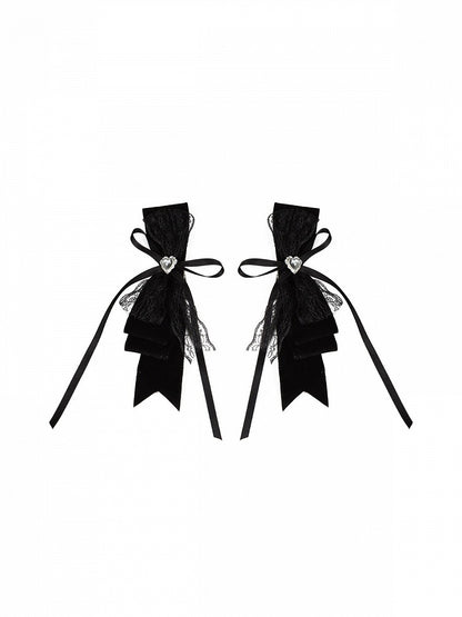 Black/Gray Bow Hairclip with Heart Rhinestone - With PUJI