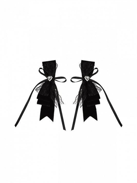 Black/Gray Bow Hairclip with Heart Rhinestone - With PUJI
