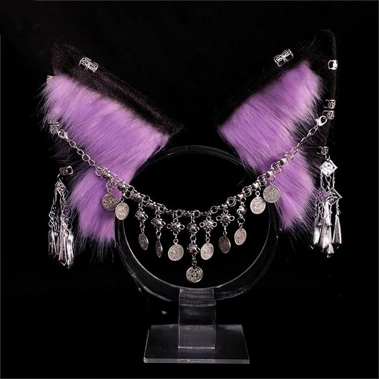 Black Wolf Purple KC with Ear Silver Tassel Details