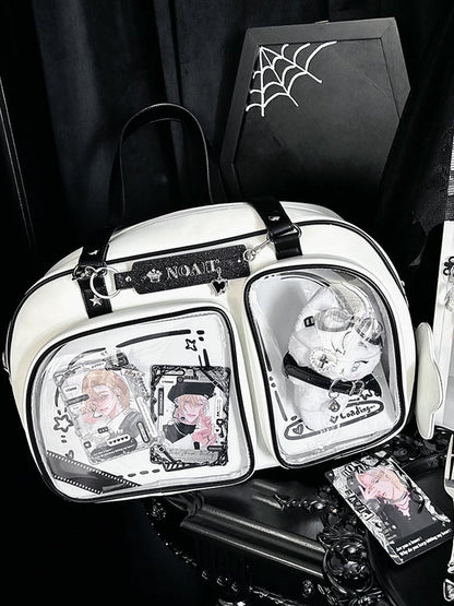 White & Black Contrast Trim Bread-shaped Ita Shoulder Bag