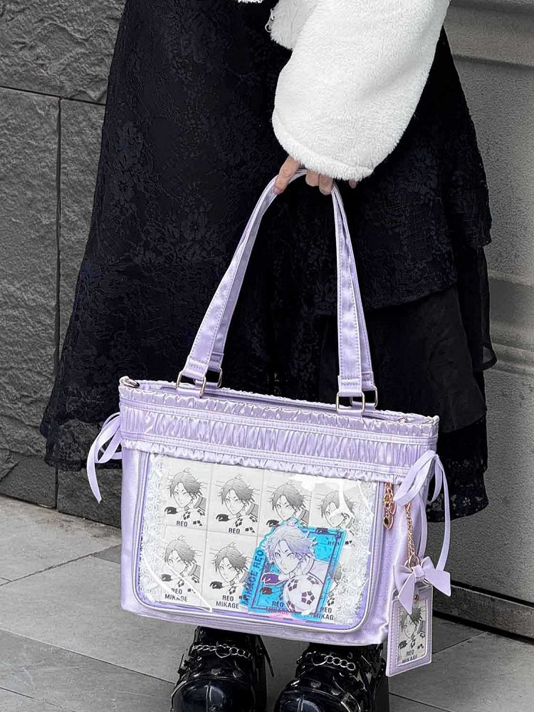 イタバッグ フリルリボンボウ 大容量トートバッグ パープルトリム