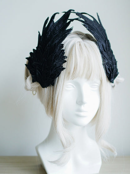 White/Black Embroidered Feather Lolita Wing Angel Hairclips