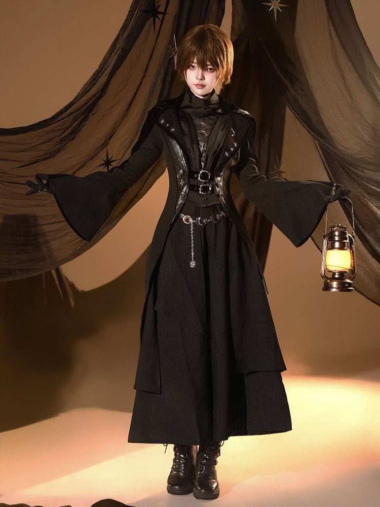 and Gothic Ouji Detachable Black Hood Irregular with Sleeves Coat Train Trumpet Lolita Trench