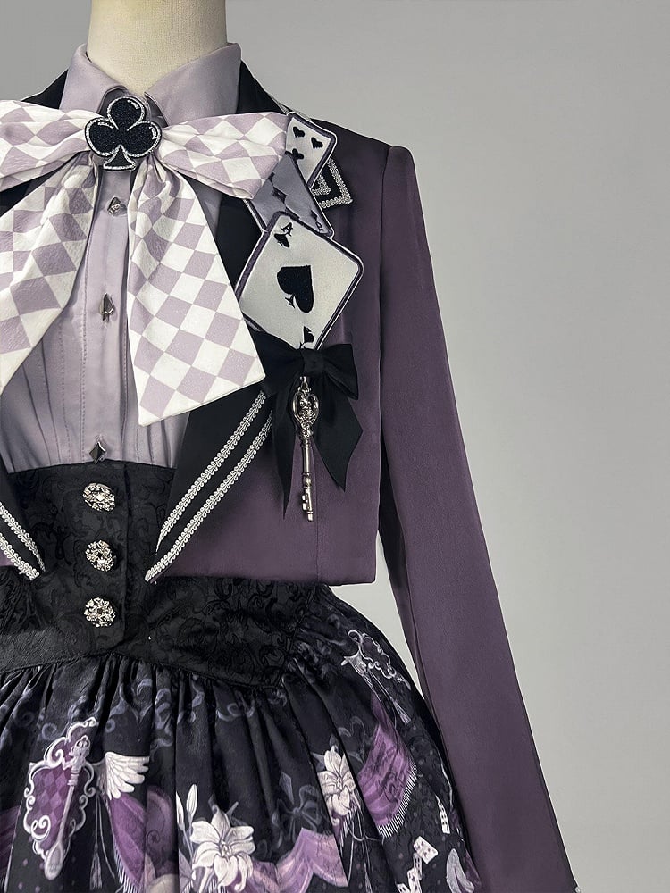 Purple Magician Gothic Lolita 3-Piece Set | Xiong Dou Jiang | Cropped Coat + Sleeveless Top + Bunny Print Skirt