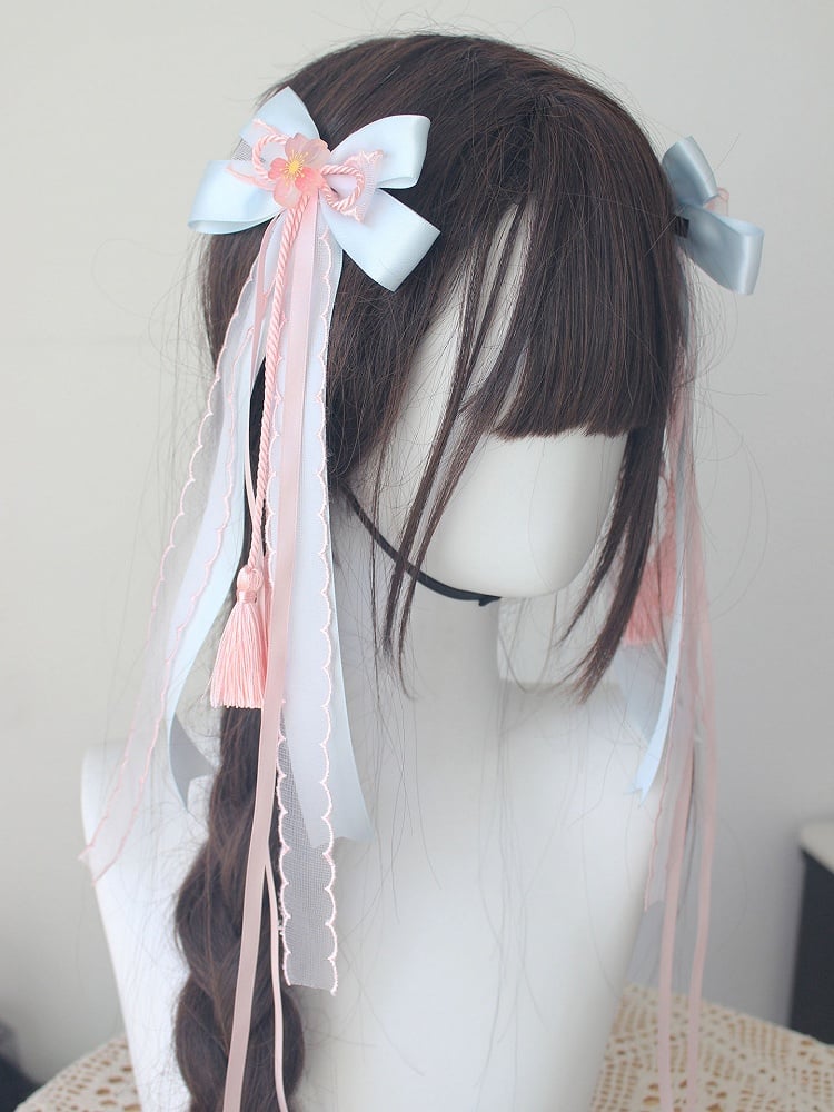 Blue Floral Pink Pastel Tassel Clips Hair