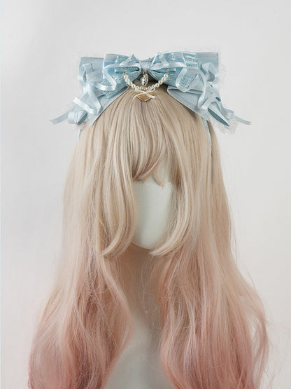 Lolita Blaue Perlenkette mit großer Schleife und Herzanhänger-Spitzenbesatz KC