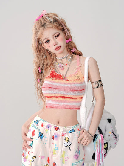 Camisole: Decorative Straps with Pin Tie Bow Striped Rainbow