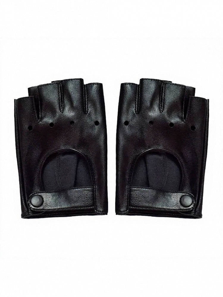 Black Punk Half-Finger Gloves with Cutout Design - Mr. Cat