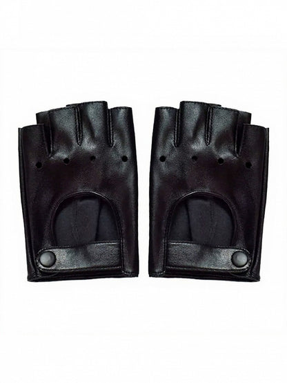 Black Punk Half-Finger Gloves with Cutout Design - Mr. Cat