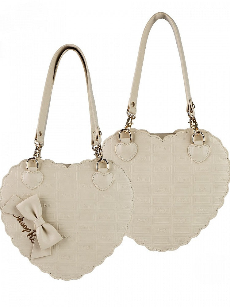 Chocolate Bag Lolita Motif Ash Gray Bow Heart-shaped in Sweet 3-Way Accents PU