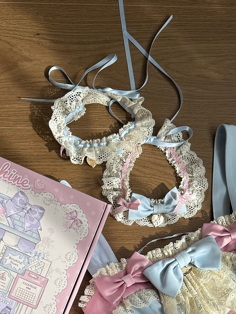 Lace Choker with Blue Beige and Pink Bows