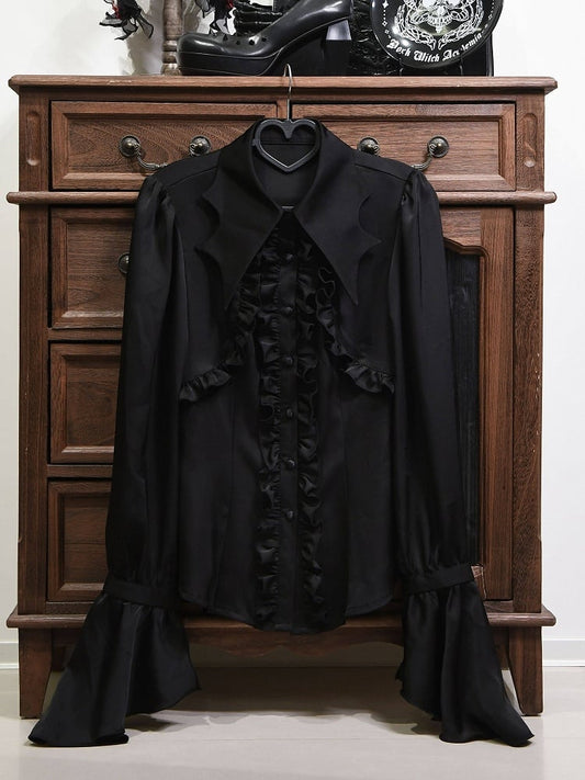 Black Gothic Collar with Lolita Bat-Wing Shirt Curved Ruffled Ouji