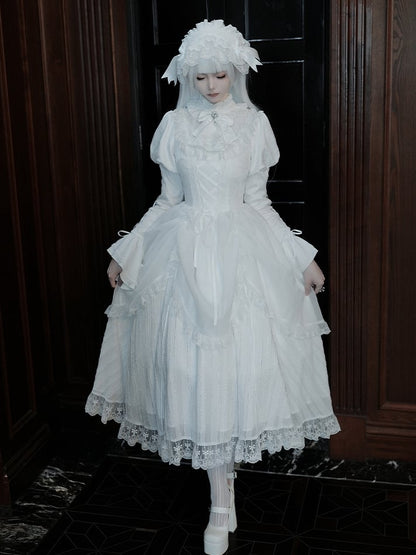 Lolita Drawstring Sleeves Ruffle Gothic Juliette Overlay Dress White Neckline with