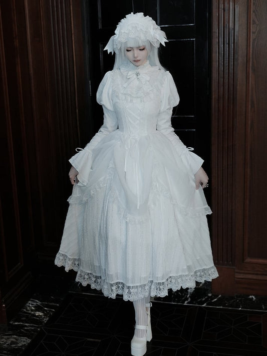 Lolita Drawstring Sleeves Ruffle Gothic Juliette Overlay Dress White Neckline with
