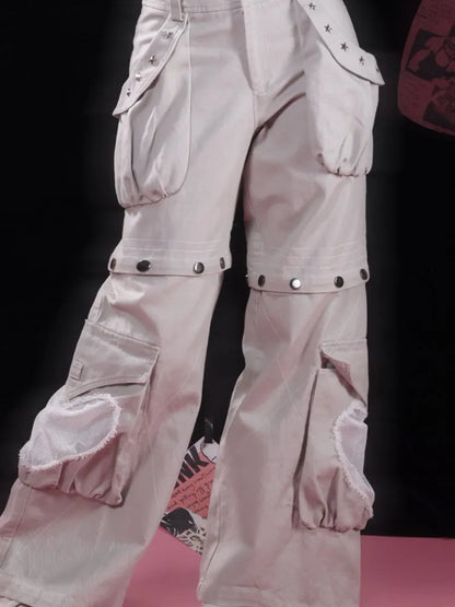 Abnehmbare Jeans-Nieten Cargo Grau Sternförmige Taschen