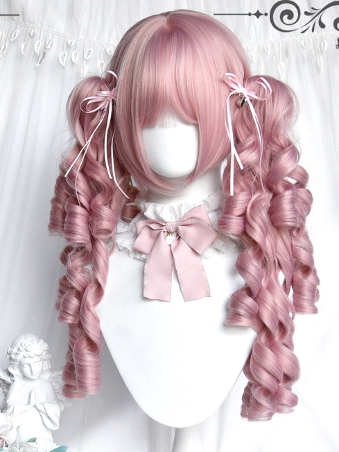 Mit + Clips Perücken Pony Rosa Lockige Kurze Klaue Pferdeschwänze Zwei Roman