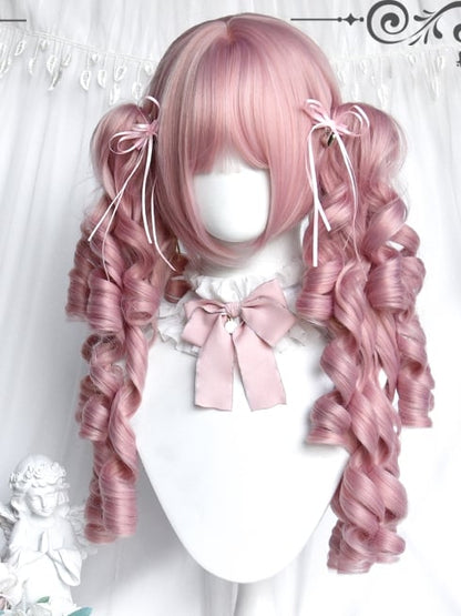 Ponytails With Curly Bangs Clips Pink Two Wigs Roman + Claw Short