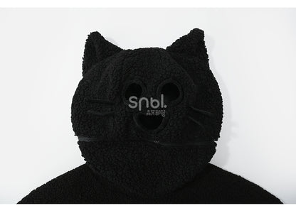 Black Cat Head Hood Fleece Hoodie