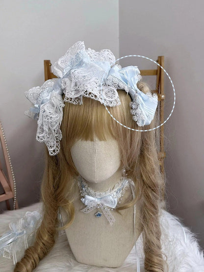 White Light Bow Blue Hair Lace Clip Small (Single)