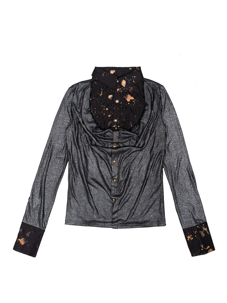 Two-Piece Black Y2K Print Punk Rock Shirt Splatter Faux with