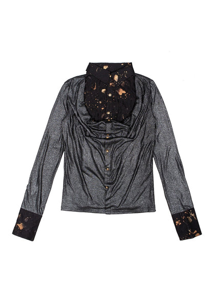 Two-Piece Black Y2K Print Punk Rock Shirt Splatter Faux with