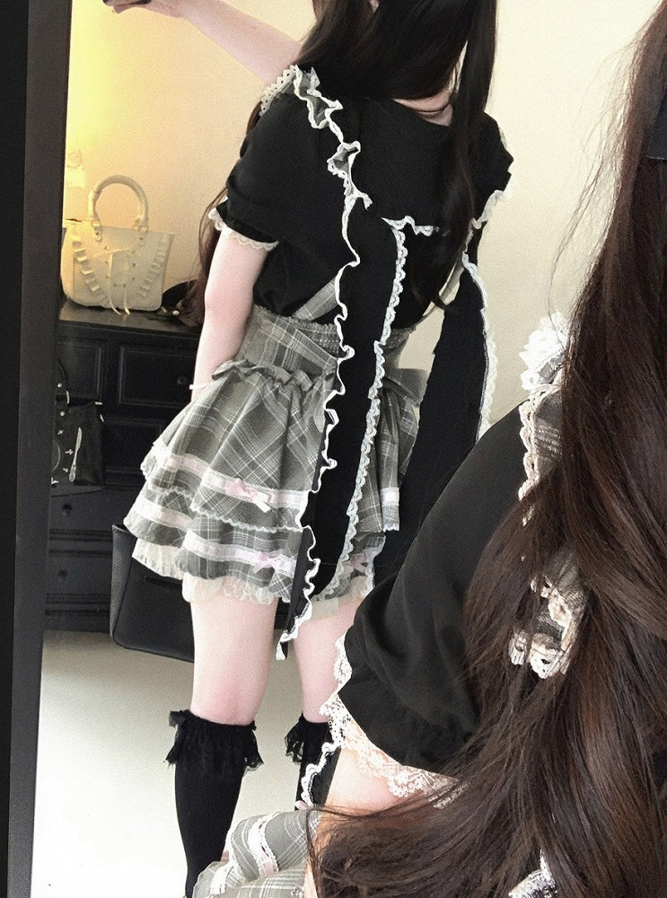 Black/White Bunny Ear Peter Pan Collar Blouse with Lace - Kitty Bxllet