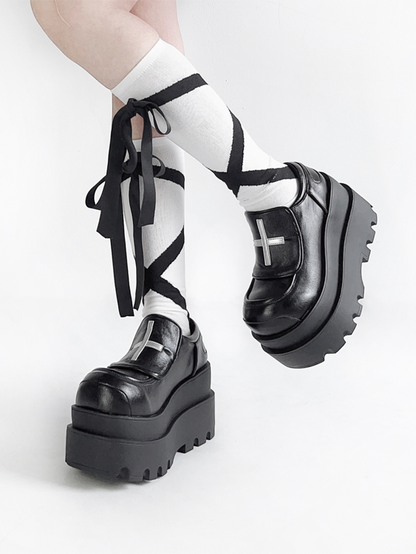 Black Punk Design Platforms Cross Easy with Slip-on