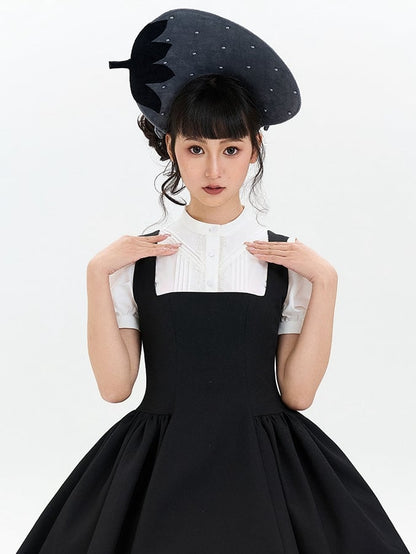 Blouse Bodice Sleeves Puff White Short Lolita Pleated