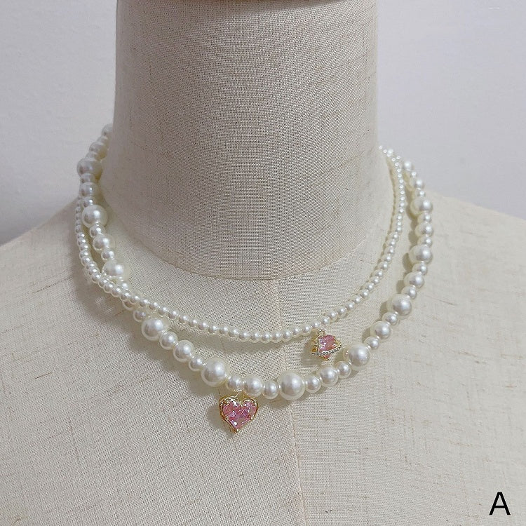 Rhinestone Layered Beaded Necklace - Cheese Cat