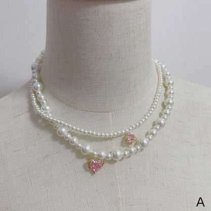 Rhinestone Layered Beaded Necklace - Cheese Cat