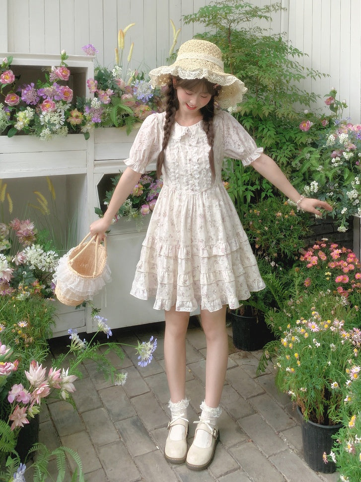 Schleife Blumenkleid Weiß Peter Pan Kragen Selbstbinden Taille Süß