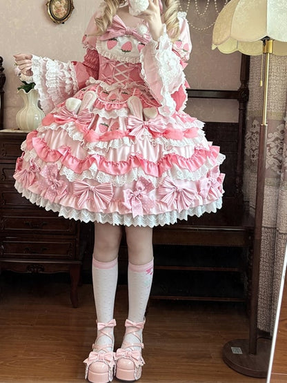 Tiered Lace Trim Pink Sweet Lolita Sleeves