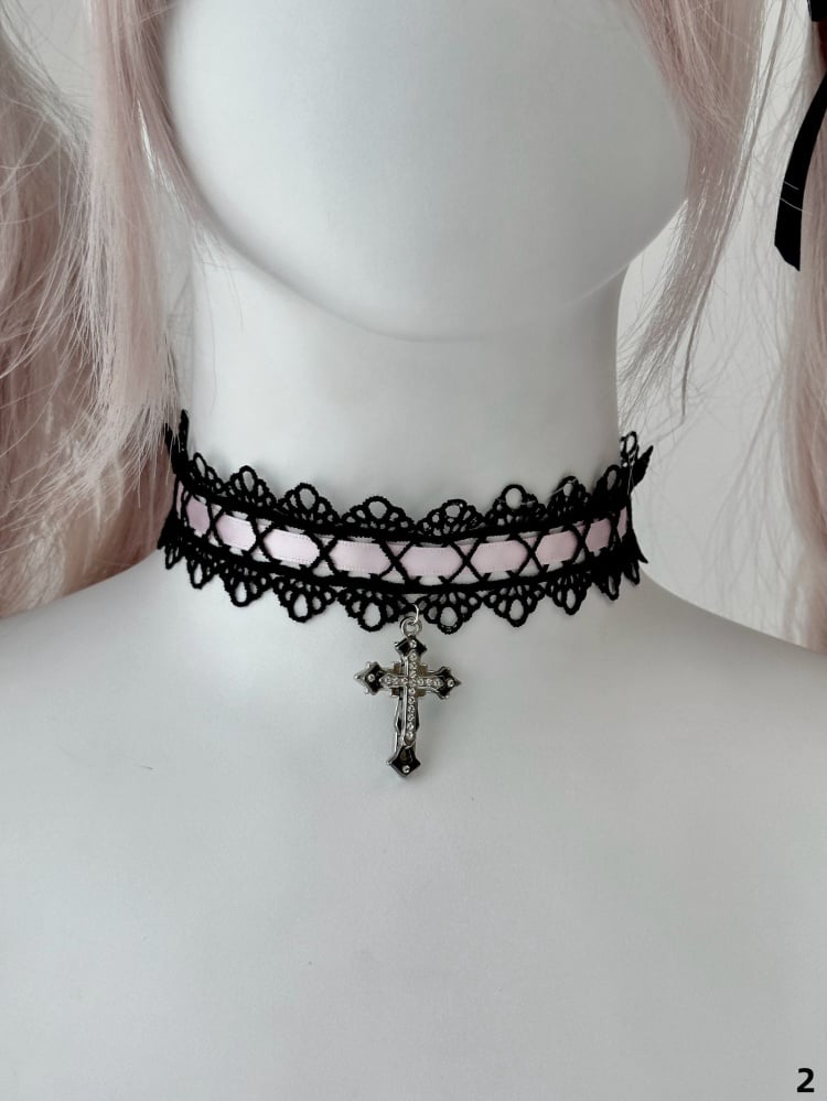 Gothic Cross Pendant Lolita Choker | QING YI