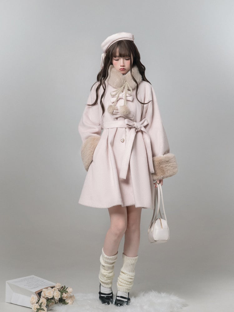 Detachable Pom-Pom Collar Khaki Decor Fur with