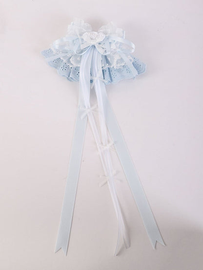 Lolita Rose Bowknot Lace Blue Design Details Hairclip