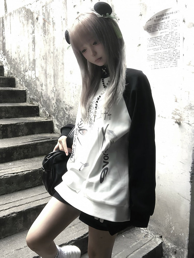 Black and White Colorblock Graphic Sweatshirt