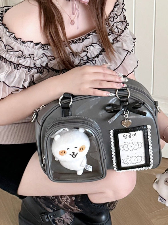 Daily Wear Gray Black PU Bag - with Leather 3-Way Ita Kawaii