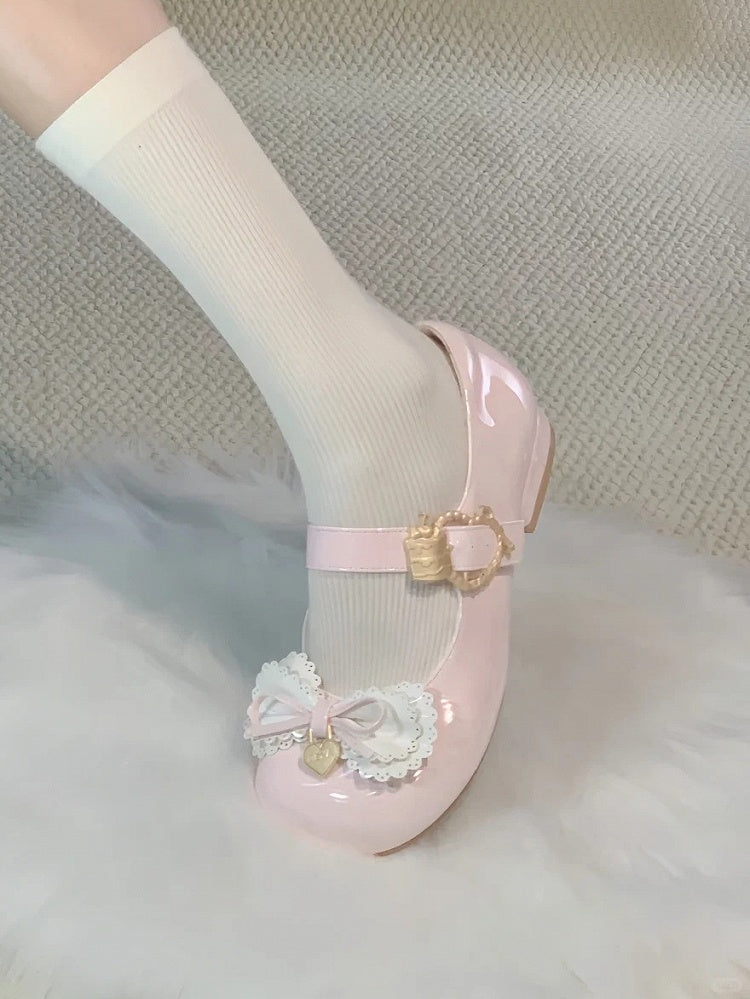 Multi-layer Cake Bows Light Pink Buckle Low Heels with Sweet