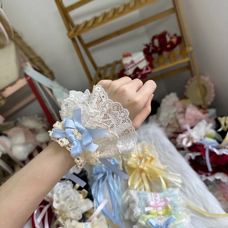 Cuffs Wrist – 6 Accents Color Sweet Bow Lace Ruffled with Options Lolita