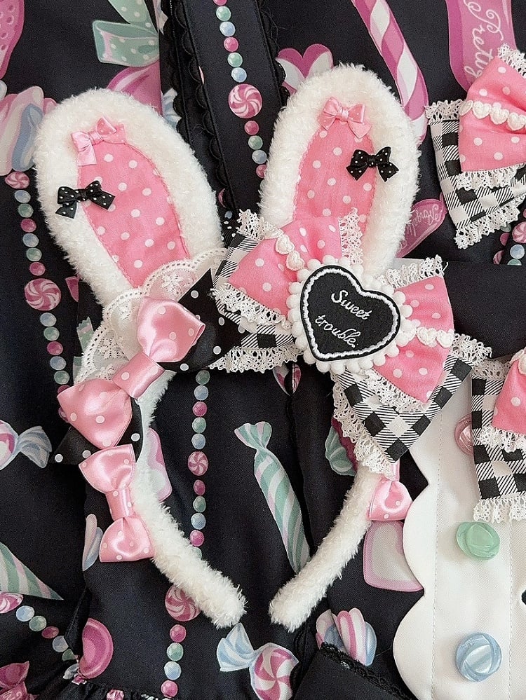 Details 3 Polka-dot And Color Bowknot Ear Bunny Plaid Pattern KC Options Plush
