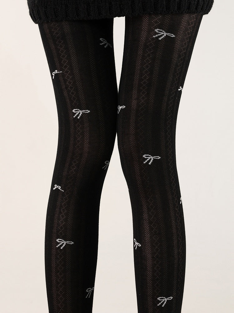 Bow Print Diamond 5 Vertical Colors Tights Pattern and