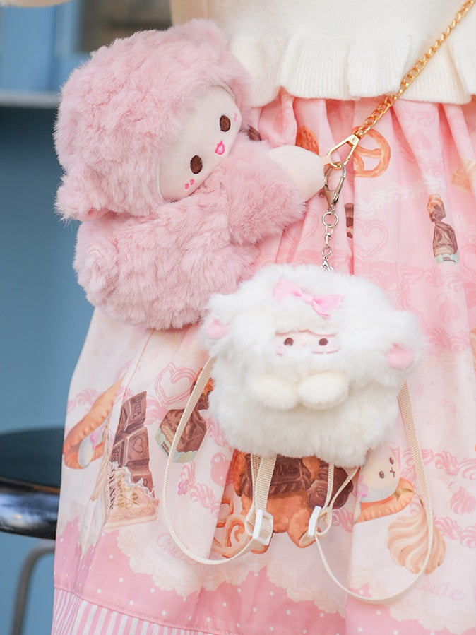 Weißer süßer Schlüsselanhänger in Lammform mit Schleife und Plüsch-Geldbörse